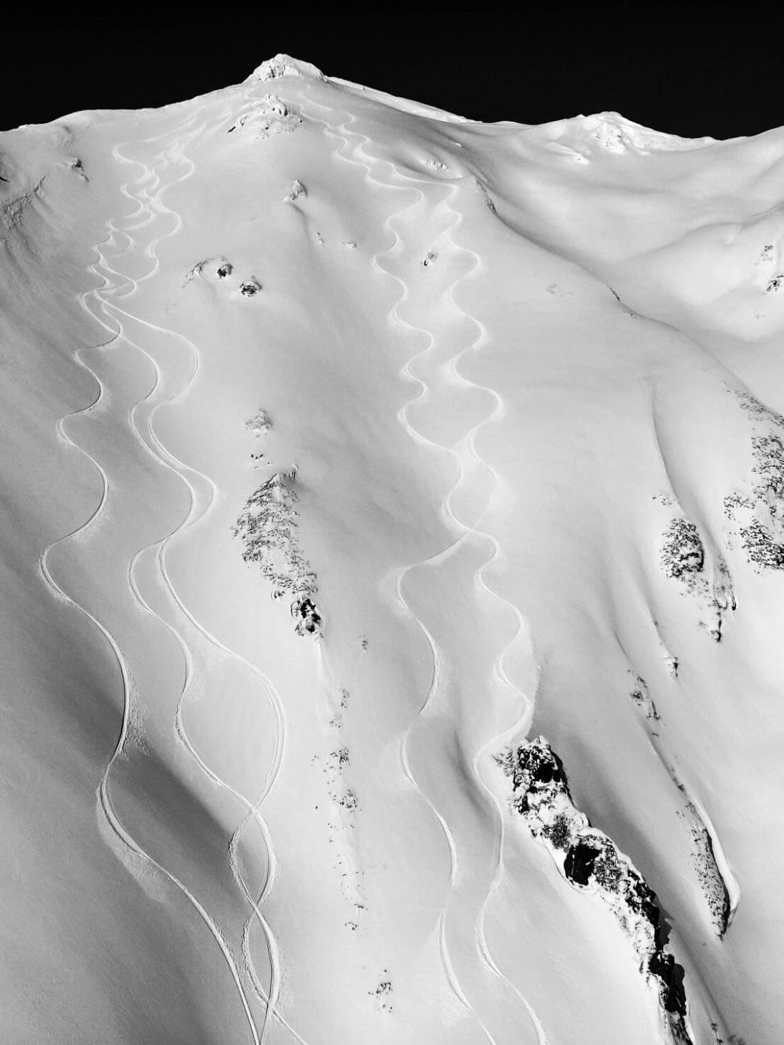 Ski lines and powder snow in the Central Hokkaido backcountry